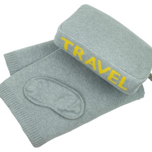 TRAVEL - Blanket Set - 100% Cotton - Lt grey/yellow