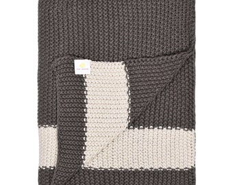 Chunky knitted throw - Combed Cotton - Brown/Beige- Stylish - Couch blanket - 100% Cotton - luxury throw