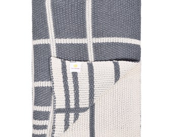 Chunky knitted throw - Combed Cotton - Grey/Natural - Stylish - Reversible