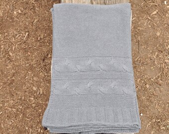 Grey knitted throw - Combed Cotton - Chunky