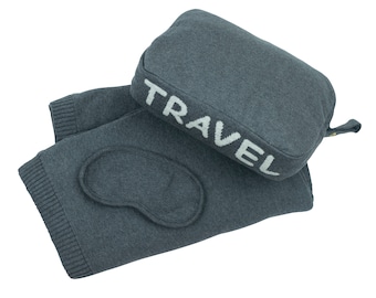 TRAVEL - Blanket Set - 100% Cotton - Dk grey/Vanilla