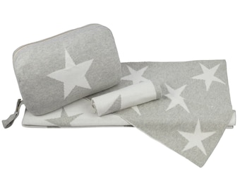 Baby Blanket Set - 100% Cotton - Stars - Grey