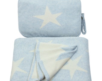 Baby Blanket Set - 100% Cotton - Stars - Blue