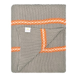 Chunky knitted throw - Combed Cotton - Stone/neon orange - Stylish - Couch blanket