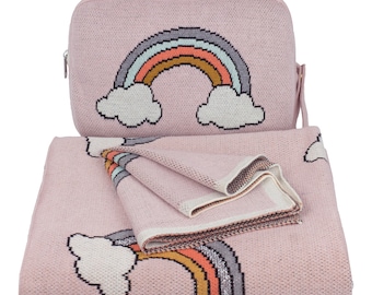 Baby Blanket Set - 100% Cotton - Rainbow Pink