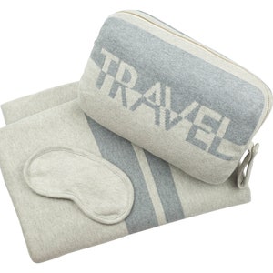 Travel - Dual - Blanket Set - 100% Cotton - Linen/Lt grey