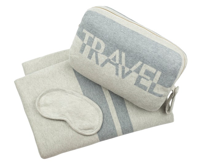 Travel - Dual - Blanket Set - 100% Cotton - Linen/Lt grey