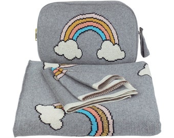 Baby Blanket Set - 100% Cotton - Rainbow grey