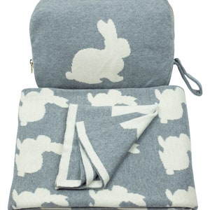 Baby Blanket Set - 100% Cotton - Bunny - grey/cream