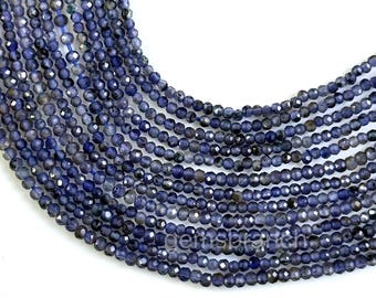 Cuentas redondas facetadas de cianita azul genuina, cuentas de piedras preciosas naturales de 2 mm para hacer joyas, cuentas de piedras preciosas pequeñas microfacetadas, suministros a granel de 13"