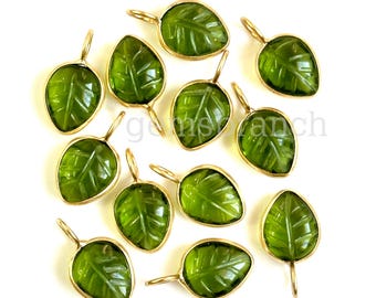 AAA Peridot Leaf Carved Pendant for Jewelry Making Handmade Peridot Pendant Charms 925 Sterling Silver Gold Vermeil Gemstone Leaf Charms