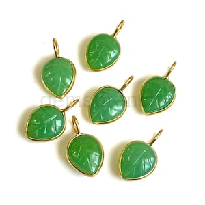 Natural Chrysoprase Carved Leaf Pendant for Jewelry Making 925 Sterling Silver Gold Vermeil Gemstone Leaf Charms Stone Leaf Carving Pendant