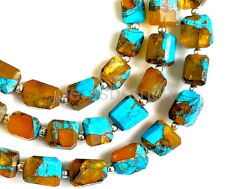 RARE Oyster Turquoise Faceted Nugget Beads 5x7-6x8mm Oyster Turquoise Freeform Tumble Beads Mohave Turquoise Beads for Jewelry Making 8"