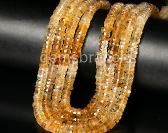 Natural Citrine Shaded Faceted Heishi Tyre Shape Beads, Wholesale Citrine Disc Wheel Cut Beads 6.5-7.5mm Citrine Beads for Jewelry Making