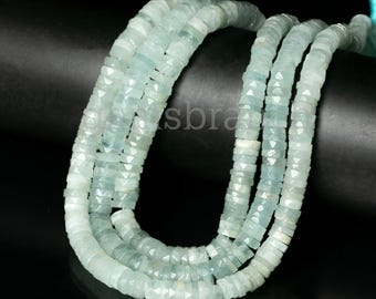 Natural Aquamarine Faceted Heishi Tyre Shape Beads, Blue Aquamarine Faceted Beads 7-9mm Wholesale Aquamarine Beads for Jewelry Making