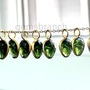 Dark Green Tourmaline Carved Leaf Pendant for Jewelry Making 925 Silver Gold Vermeil Gemstone Leaf Charms Tourmaline Quartz Leaf Charms 10mm