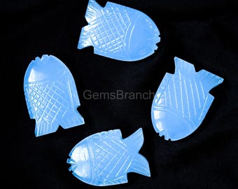 Natürliche blaue Chalcedon Fisch Form Edelstein für Schmuckherstellung 30 mm - Lose Hand geschnitzte Chalcedon Perlen geschnitzte Kristall Fisch Anhänger Charms