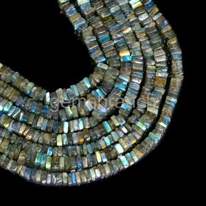 Perline di pietra preziosa di labradorite naturale di forma quadrata, 4,50-5 mm, perline di labradorite Heishi per la creazione di gioielli, perline di labradorite, perline quadrate