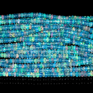 AAA Paraiba Blue Ethiopian Opal Smooth Rondelle Beads 5-6mm Flashy Natural Ethiopian Opal Beads Welo Fire Opal Bead Blue Opal Rondelle Beads