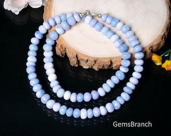 Gorgeous Icy Blue Opal Necklace, Rondelle Beads Necklace, Smooth Silver Necklace, Candy Opal Necklace, Handmade Beads Jewelry,Gift For Women