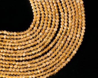 Cuentas redondas facetadas de citrino natural AAA de 2 mm, microcortes, para joyería. Venta al por mayor. Cuentas de citrino de 2 mm, 33 cm.