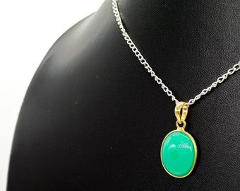 Pretty Chrysoprase 14k Solid Gold Pendant, Moonstone Yellow Gold Charm Necklace, Chrysoprase Gold Charm Pendant, May Birthstone Gift For Her