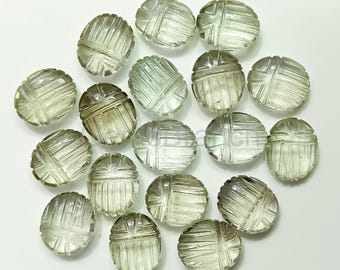 Natural Green Amethyst Scarabs Beads, Boho Egyptian Scarabs Shape, Beetle Scarab Hand Carved Gemstone for Jewelry, Insect Carving Beads 12MM