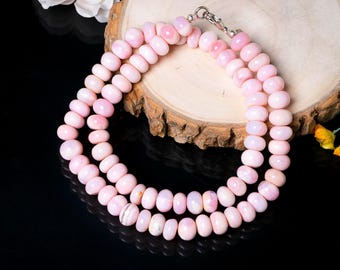Amazing Baby Pink Opal Necklace, Smooth Rondelle Necklace, Anniversary Jewelry, Candy Opal Necklace, Bridesmaid Gift, Everyday Wear Necklace
