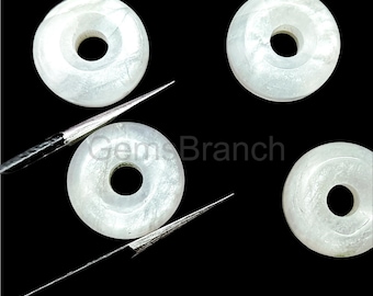 Natural White Moonstone Donut Carved Gemstone, Moonstone Donut Beads, Carved Crystal Donut Charms Beads, Loose Donut Shape Gemstone Beads