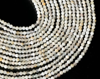 Natural White Moonstone Faceted Round Beads, White Moonstone Beads for Jewelry Making, 2mm Moonstone Beads, Micro Cut Beads for Jewelry 13"