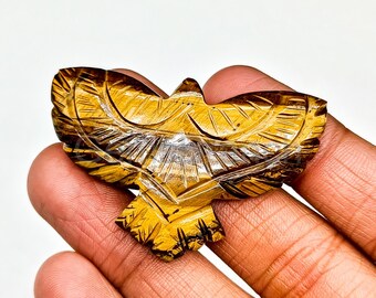 Flashy Tiger Eye Eagle Carving, Hand Carved Eagle Shape Gemstone, Bird carved Gemstone For Jewelry, Crystal Carving, Eagle Sculpture 52MM