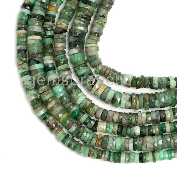 Genuine Emerald Faceted Heishi Tyre Shape Beads, Emerald Faceted Beads 5-6mm Emerald Heishi Beads, Natural Emerald Beads for Jewelry Making