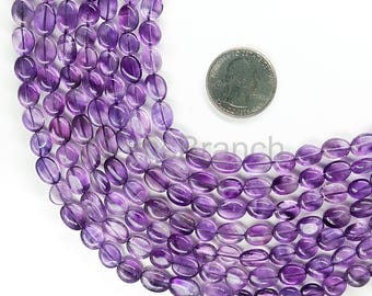 Natural Purple Amethyst Smooth Oval Shape Beads, AAA Amethyst Oval Gemstone Beads, 8x6-11x8mm Amethyst Beads For Jewelry Making Supplies 13"