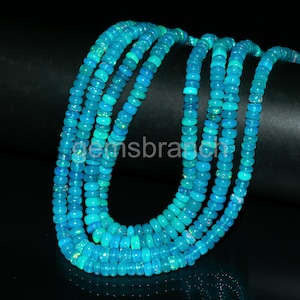 Flashy Blue Ethiopian Opal Smooth Rondelle Beads 5-6mm Flashy Natural Blue Ethiopian Opal Beads Welo Fire Opal Beads Opal Rondelle Beads