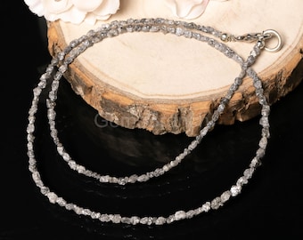 Beautiful Grey Diamond Necklace, Dainty Diamond Beads Jewelry, Diamond Uneven Nugget Necklace, Rough Gemstone Jewelry, Bridesmaid Necklace