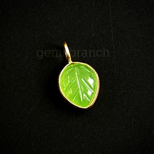 Natural Green Chalcedony Carved Leaf Pendant for Jewelry Making 925 Silver Gold Vermeil Gemstone Leaf Charms Handmade Bezel Pendant 8x10mm