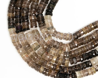AAA+ Smoky Quartz Faceted Heishi Tyre Wheel Disc Beads 6-6.50mm Natural Smoky Quartz Beads Loose Gemstone Beads for Jewelry Making Crafts