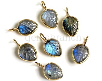 Flashy Natural Labradorite Carved Leaf Pendant for Jewelry Making Labradorite Pendant 925 Sterling Silver Gold Vermeil Gemstone Leaf Charms