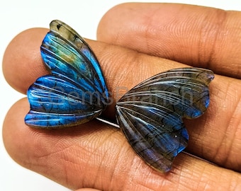Blauwe flitsende labradorietvlinder gesneden edelsteen, gladde vlindervorm kralen voor sieraden, handgesneden brioletten kristalsnijwerk 23 mm