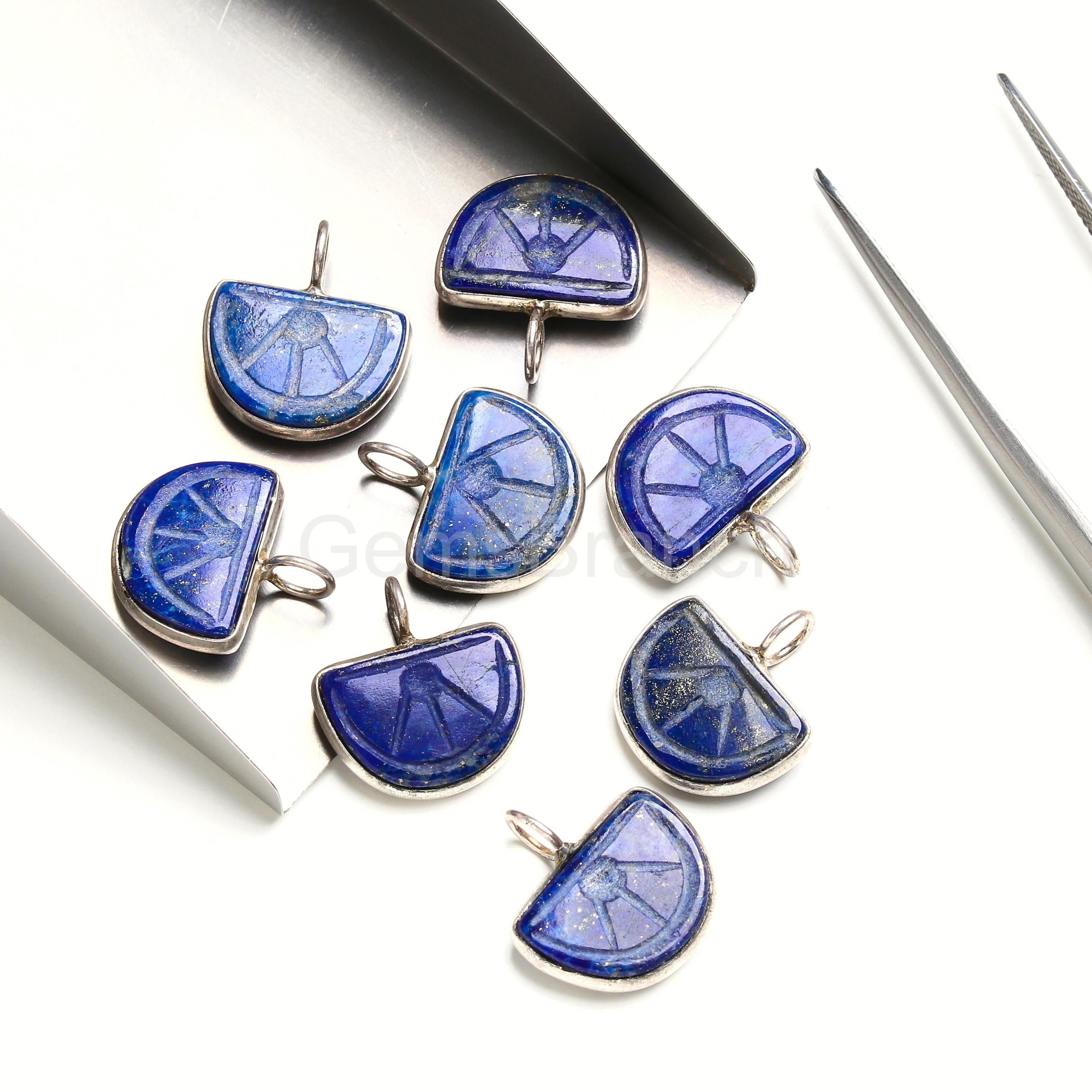 AAAA Lapis Lazuli Carved Orange Fruit Charms ~ Carved Stone Fruit