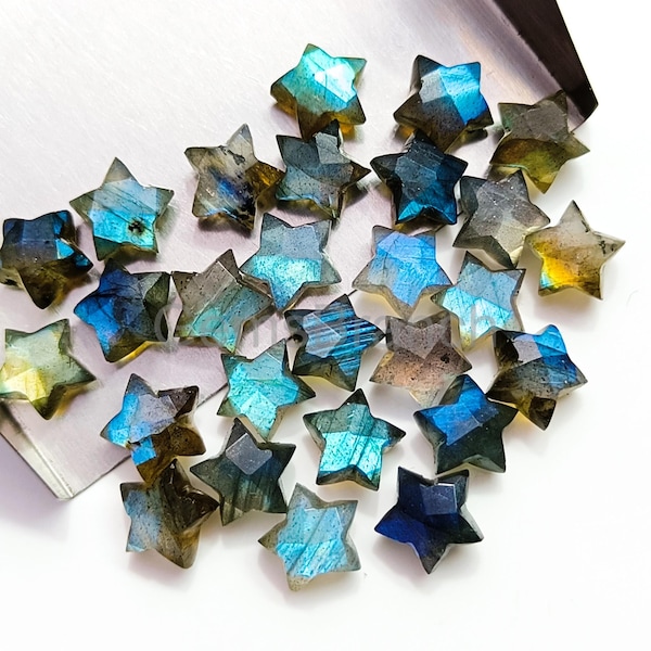 Flashy Labradorite Star shape Gemstone, Faceted Hand Carved Star Beads for Jewelry 8MM, Natural Labradorite Star Briolettes Healing Crystals