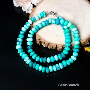 Collar de ópalo azul turquesa, collar de ópalo caramelo, collar de piedras preciosas redondas, joyería de cuentas, regalo de cumpleaños para ella, collar para mujer