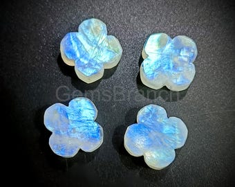 Piedra preciosa de piedra lunar arcoíris llamativa en forma de trébol, cuentas de piedra preciosa talladas a mano, colgante de cristal con dije de flor, flor tallada de cristal de 10 mm