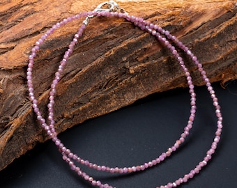 Splendida collana con perline di pietra preziosa rotonda di rubino da 2 mm, delicata collana con pietra preziosa, gioielli da donna, collana minimalista, girocollo con cristallo curativo