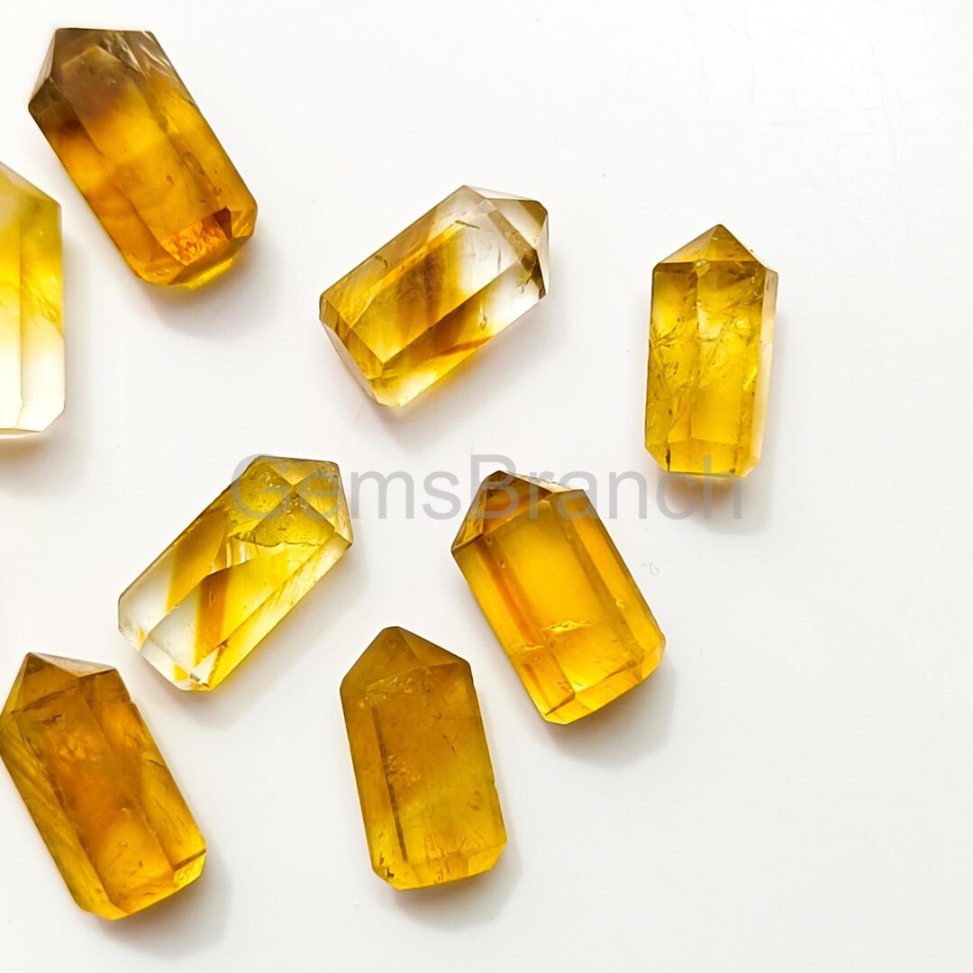 天然シトリンペンシルシェイプ宝石、ジュエリー製作用手彫り宝石ビーズ