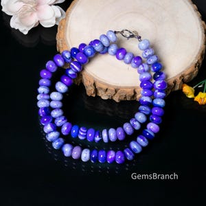 Collar de ópalo azul sombreado, collar de cuentas lisas, joyería de ópalo redondo, collar de ópalo caramelo, gargantilla hecha a mano, regalo para novia