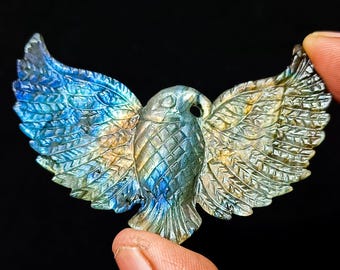 Flashy Labradorite Eagle Carving, Hand Carved Eagle Shape Gemstone, Bird carved Gemstone For Jewelry, Crystal Carving, Eagle Sculpture 60MM
