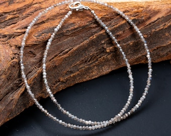 Collar de labradorita mística redonda de 2 mm con cuentas, delicado collar de piedras preciosas, joyería para mujer, collar minimalista, gargantilla de cristal curativo.