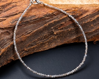 Pulsera mística de labradorita, delicada joyería de piedras preciosas para mujer, joyería minimalista de cristales curativos, pulsera redonda de cuentas de piedras preciosas de 2 mm, regalo.