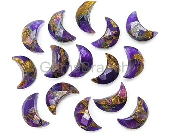 AAA Copper Amethyst Moon shape Gemstone, Faceted Hand Carved Crescent Moon Beads for Jewelry Making, Healing Crystals, 12MM Carved Gemstone